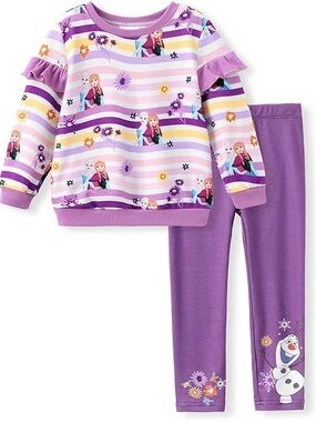 Disney Frozen Elsa Anna Girls Outfit Set 4-5T PatPat Purple Leggings Olaf Match